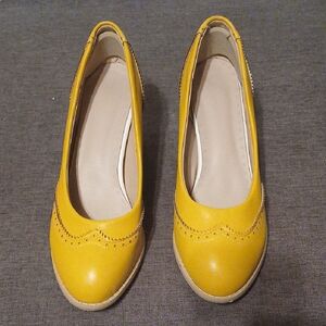 Yellow Brogue Flats with Perforated Detailing